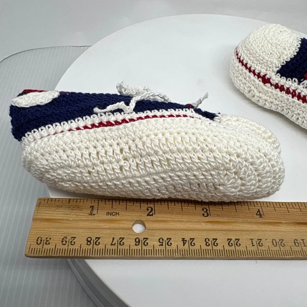 Handmade Crochet Baby Shoes High Top Sneaker‎ Navy Blue White Red Baby Shower